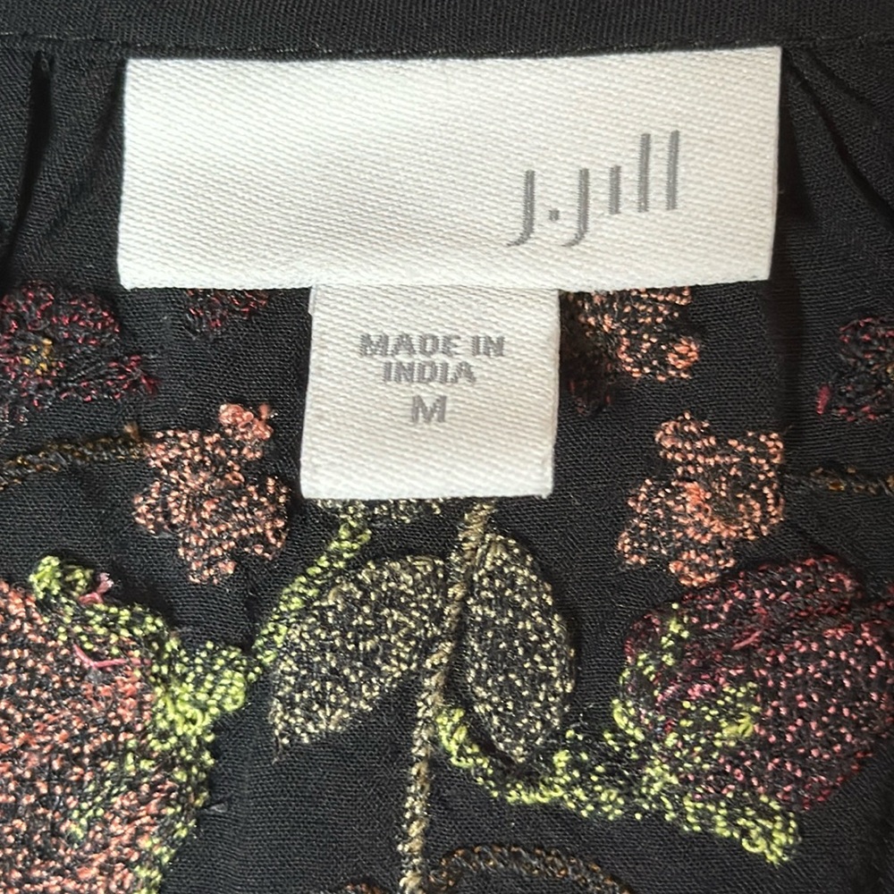 J.JILL FLORAL 3/4 SLEEVE BOHO FLORAL EMBROIDERED PEASANT BLOUSE - Picture 10 of 11